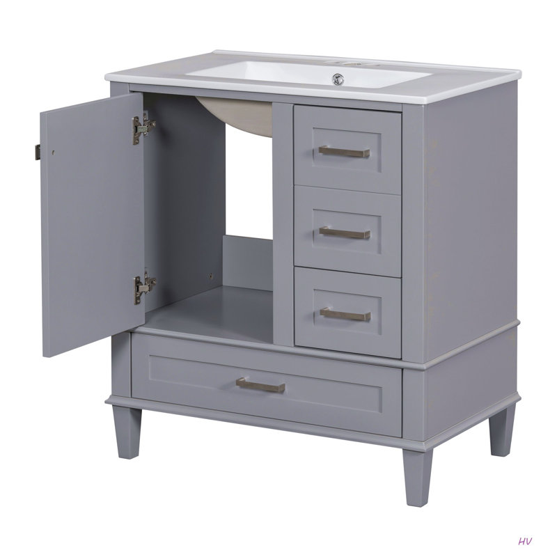 30" Bathroom Vanity , Modern Bathroom Cabinet With Sink Combo Set, Bathroom Storage Cabinet With A Soft Closing Door And 3 Drawers, Solid Wood Frame