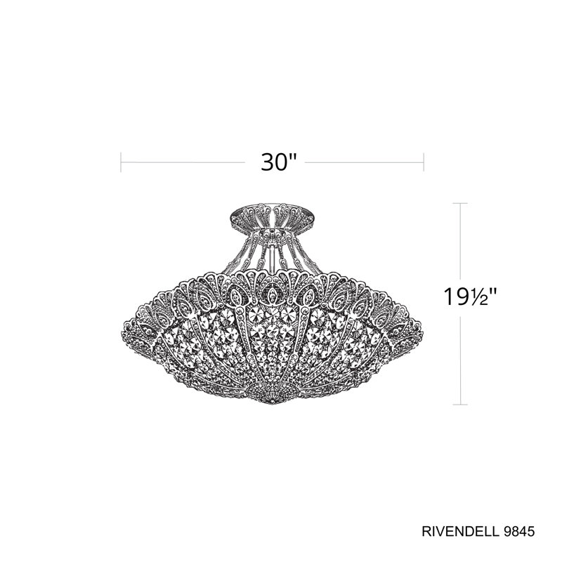 Rivendell 17 Light 30In X 19.5In Semi-Flush Mount In Matte Black And Radiance Crystal, Heirloom Bronze