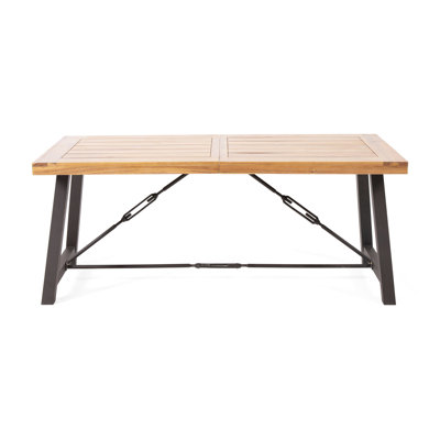 Wood Outdoor Dining Table, Metal Frame, Finish, Modern Industrial Design, 68.64" W X 33.92" D 30.37" H, Natural Charm And Base Style, 68.64x33.92x30.37, Resists Elements