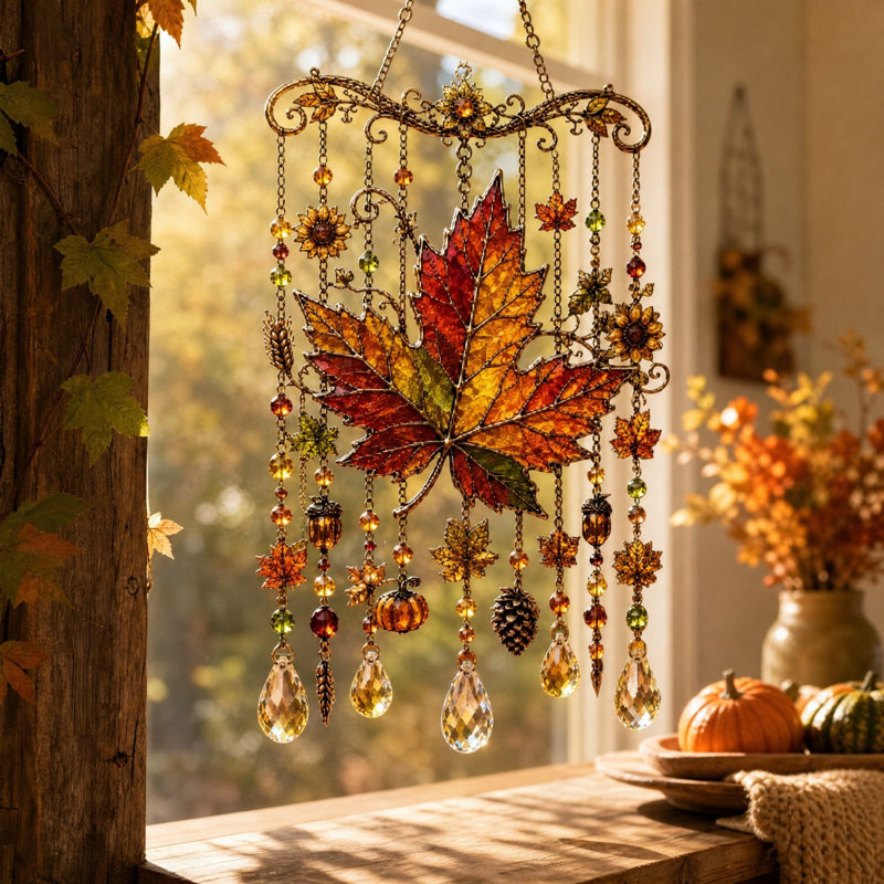 Décorations d'Halloween : carillons éoliens sur le thème de l'Action de grâce, attrape-soleil en acrylique, adaptés aux fenêtres et aux jardins, décorations extérieures sur les thèmes de l'automne, de l'Action de grâce et d'Halloween.