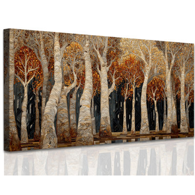  Large Birch Tree Wall Art, Rustic Forest Picture Prints Modern Nature Wall Artwork, Serene Landscape Birchwood Trees Canvas Print, Oversized Horizontal Painting for Living Room or Bedroom Decor, 16x32 inches