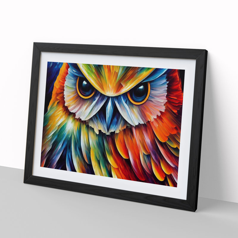 XH1022-6547X Owl Painting Vol.4 Abstract - Single Picture Frame Print, Black, 46cm H x 64cm W