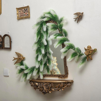 6FT Artificial Cedar Garland Green White Faux Greenery Decor | 6FT faux cedar garland in green and white, ideal for Christmas, weddings, parties, home, garden and table decor.