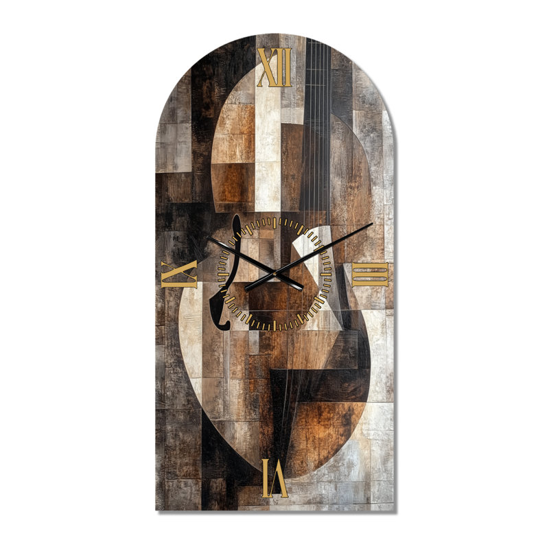 Mandoline dans Broken Planes II - Horloge murale abstraite en forme d'arche, H 39 po x l 19 po - Arche