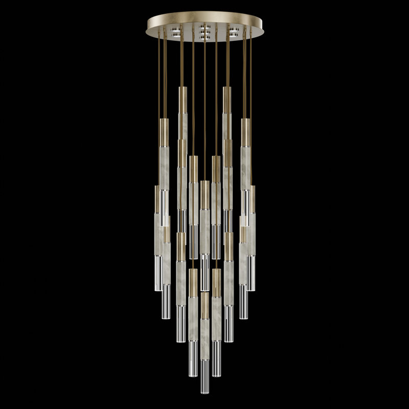 Luminaire suspendu rond l 31 po Antonia, Feuille d'or douce standard / nickel