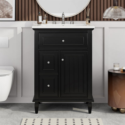 Meuble-lavabo de 24 pouces avec lavabo, tiroir rabattable et tablette réglable pour un rangement efficace et une conception moderne