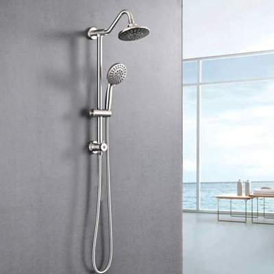 Shower System In Brushed Nickel With Adjustable Slide Bar, 6 Inch Rain Head And Handheld For Custom Dual Handheld, Easy To Operate