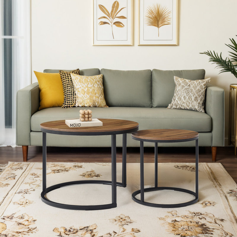 Hadee Round Nesting Coffee Table, Walnut, Black