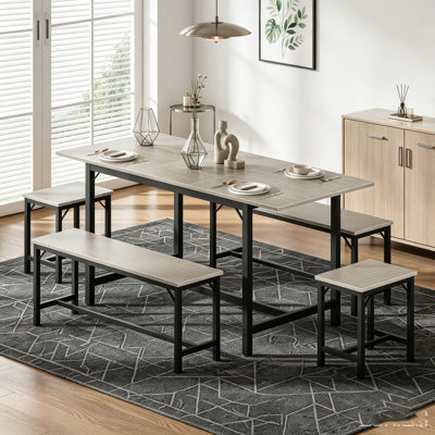 Ensemble de table de salle à manger extensible pour 4-8, grande table de cuisine extensible de 63 po avec 2 bancs et 2 tabourets