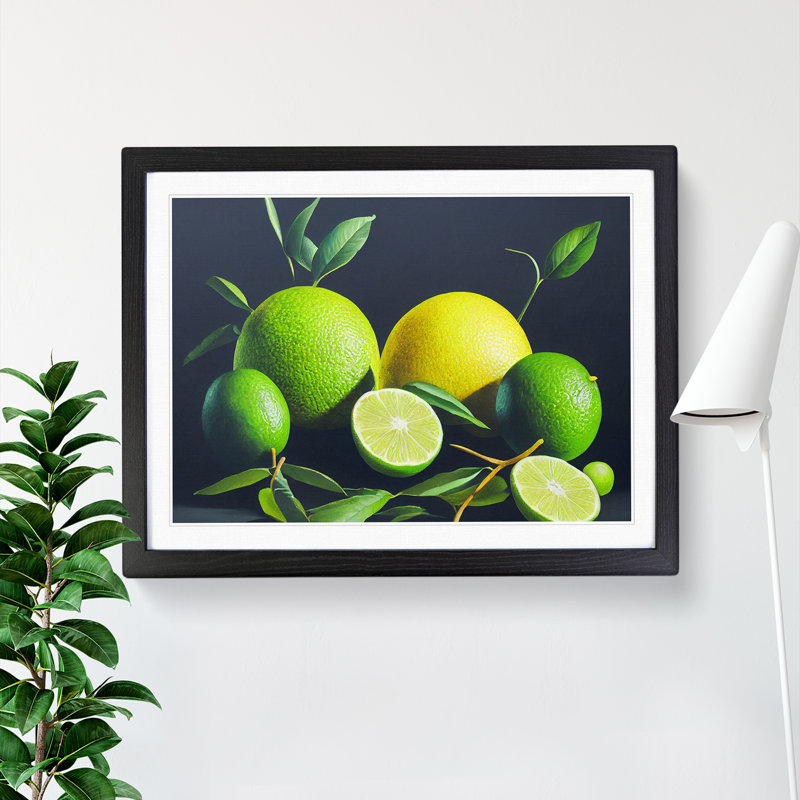 Lemon Lime Citrus Fruits - Single Picture Frame Print, 46cm H x 64cm W, Black
