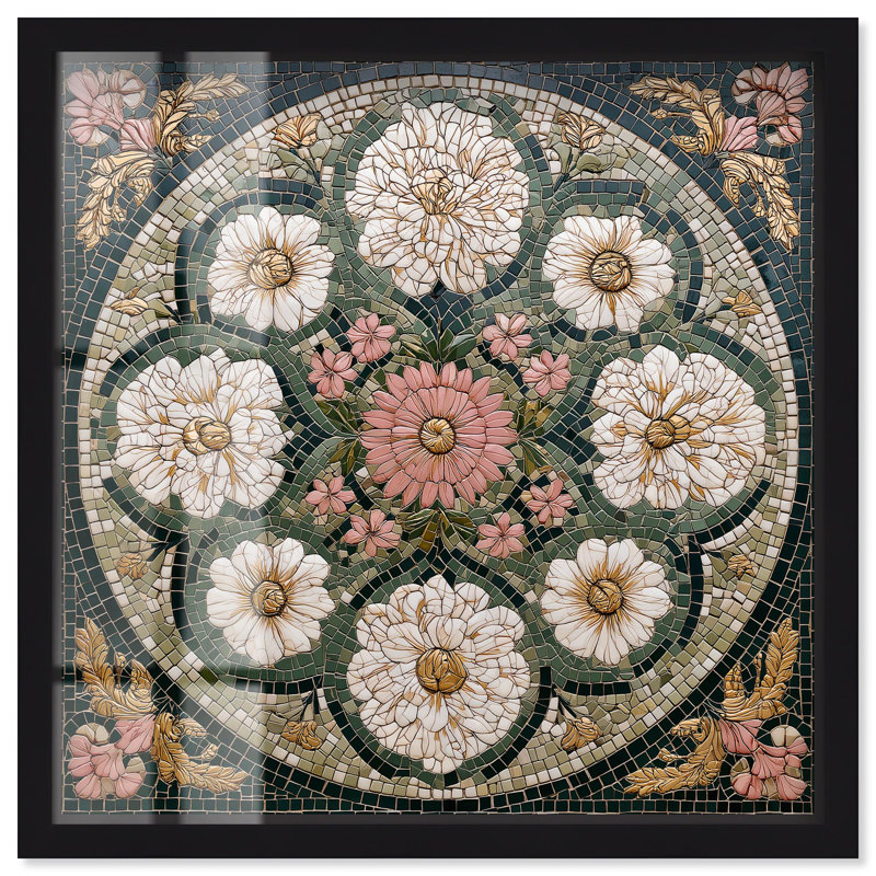 «Tilework Tendril II Bathroom Art Shadowbox» par Art Remedy, H 13 po x l 13 po, Noir