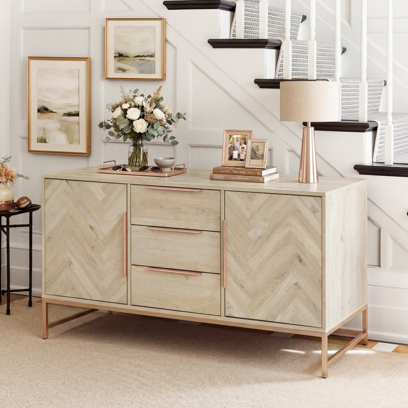 63" W Ribbed Sideboard with Drawers, White Oak