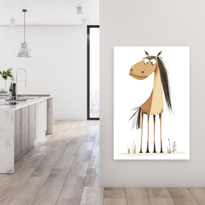 Curious Cartoon Horse Minimalist Horse Wall Art Print 1 Piece Wrapped Canvas Wall Art