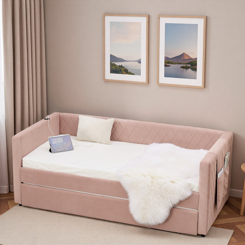 Lit de jour Diamond Grid Velvet, Rose