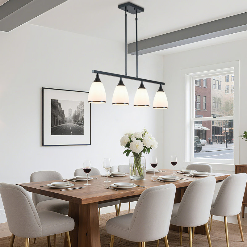 Island Lights for Kitchen 4-Light Matte Metal Chandeliers for Dining Room,39.3" Linear Modern Pendant Light Fixtures, Billiard Table Lights Hanging Over for Billiards Pool Room, Snooker Table (Black) 