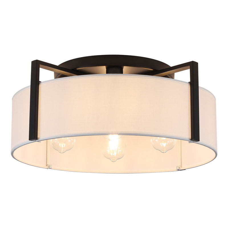 4-Ligh 20.47" Modern Drum Semi Flush Mount Ceiling Light With Fabric Shade For Bedroom, Kitchen, Entryway, 4 Lights