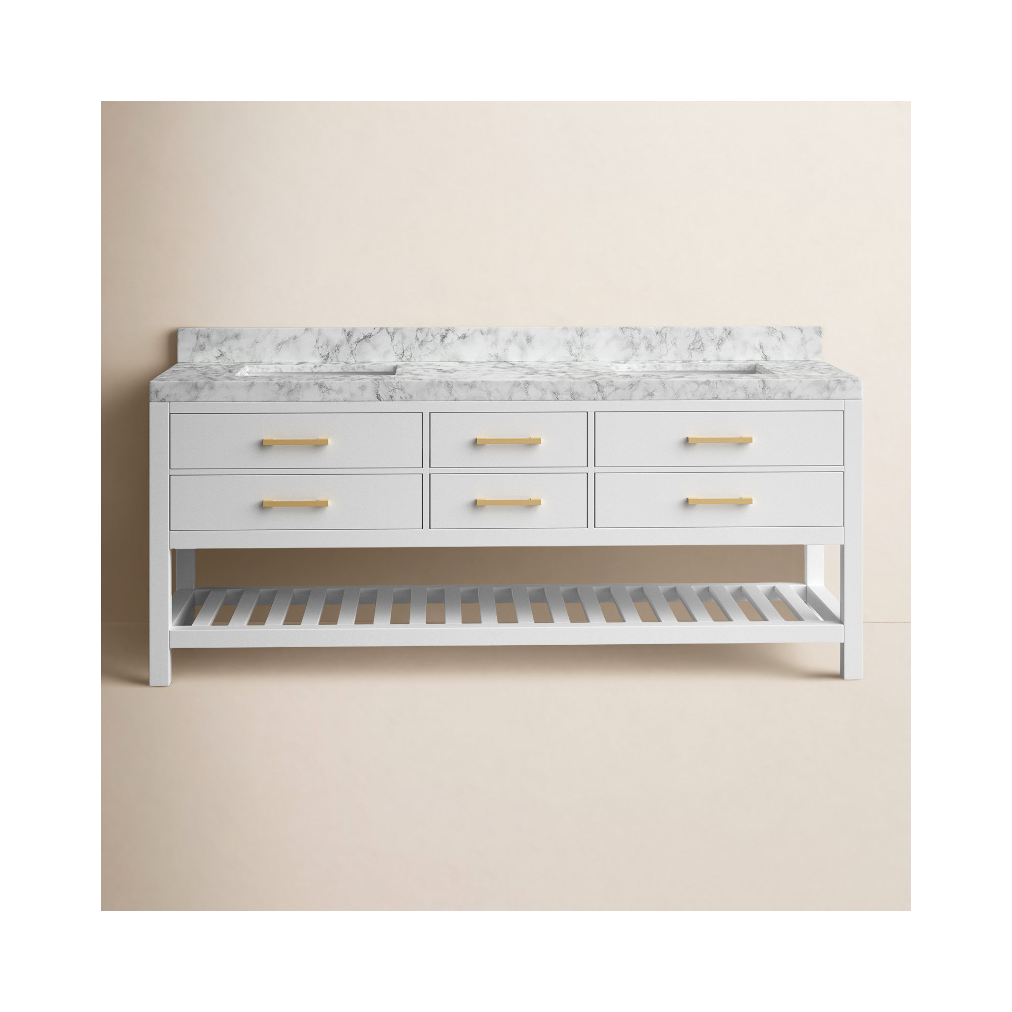 Carrie 72'' Double Bathroom Vanity, White| Brushed Nickel
