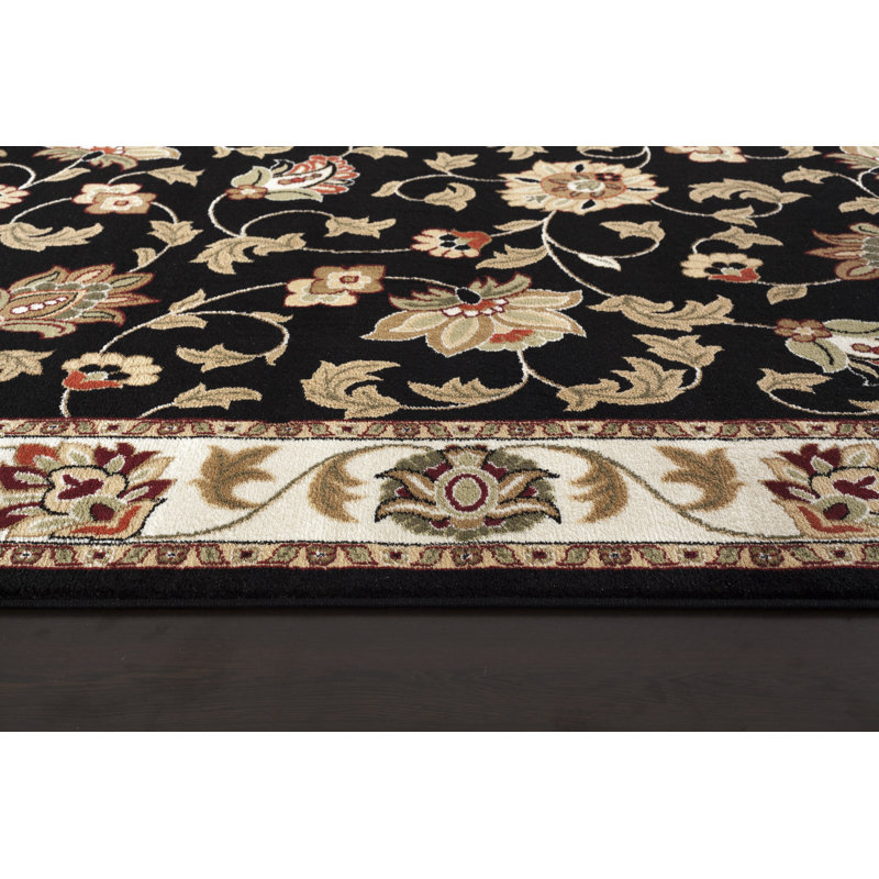 Tapis persan noir à motif floral, Rectangle 2 pi 2 po x 7 pi 8 po