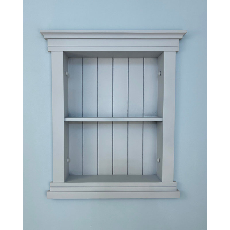 Fox Hollow Furnishings 14x18 Elliot Craftsman Recessed Wood Wall Niche Insert Shelf - NO MDF - Light Gray Beadboard Back