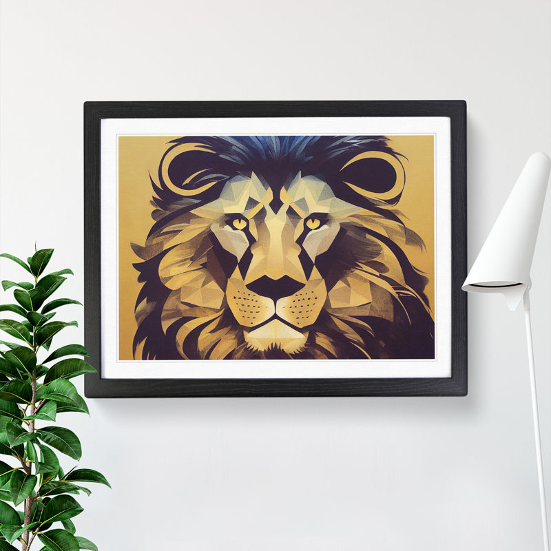 Captivating Abstract Lion - Picture Frame Print, 46cm H x 64cm W x 2cm D, Black