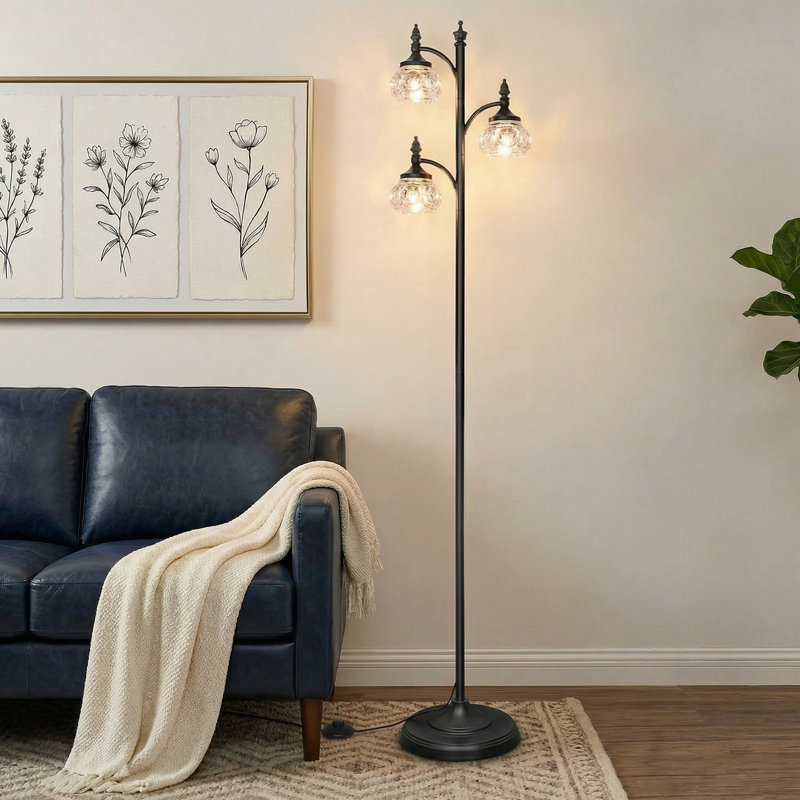 Tree Floor Lamps For Living Room 66.5'' Standing Lamp With 3 Rotatable Lights Glass Shade Modern Lamp For Living Room Bedroom Office(3LED Bulbs Included)