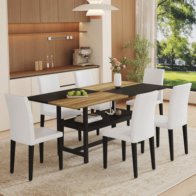 Ensemble de table et chaises, table de salle à manger en bois avec tablette de rangement et chaises d'appoint