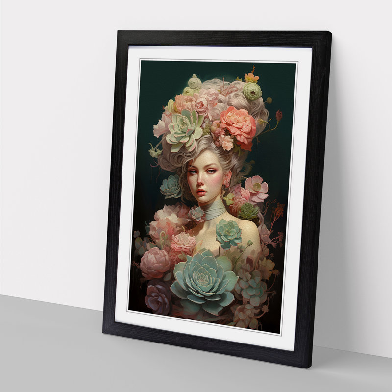 Succulent Romanticism - Framed Print, 64cm H x 46cm W x 2cm D, Black 