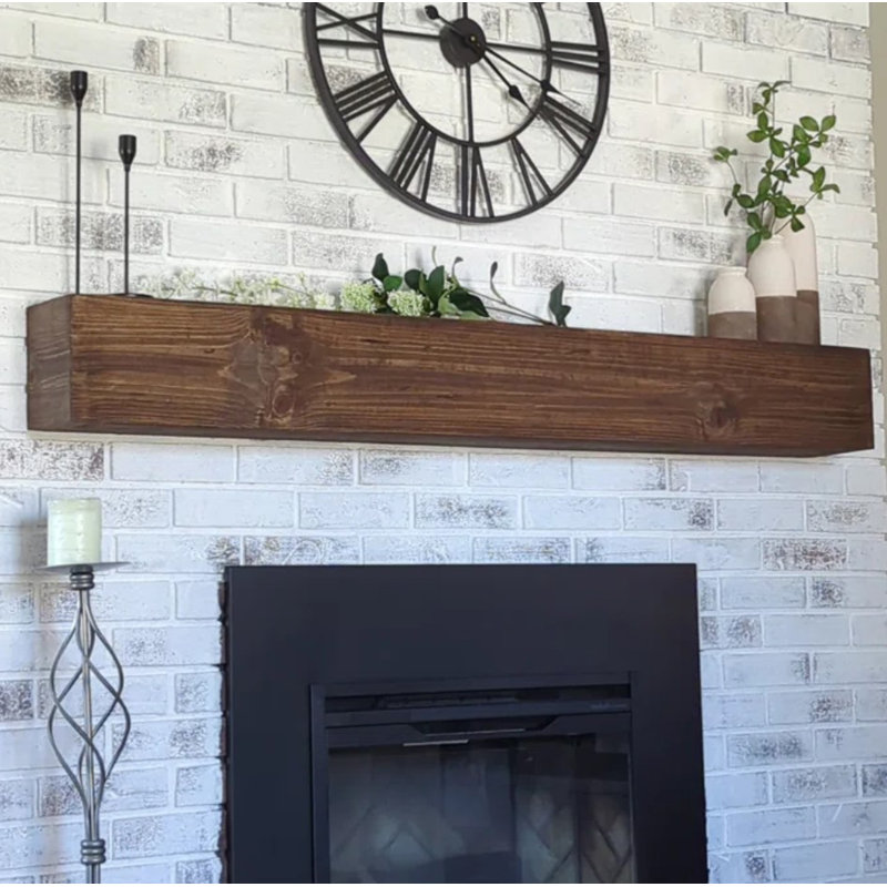 Manteau de cheminée Midwood Hand Ciselé rustique XL Fireplace, Noyer rustique, l 60 po x P 8 po, 8"