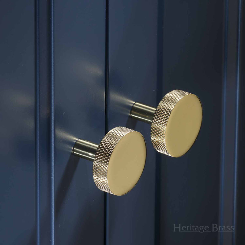 Heritage Brass Signac Heritage Cabinet Knob Knurled Disc Design, Polished Brass, 2.9cm H x 3.2cm W x 3.2cm D