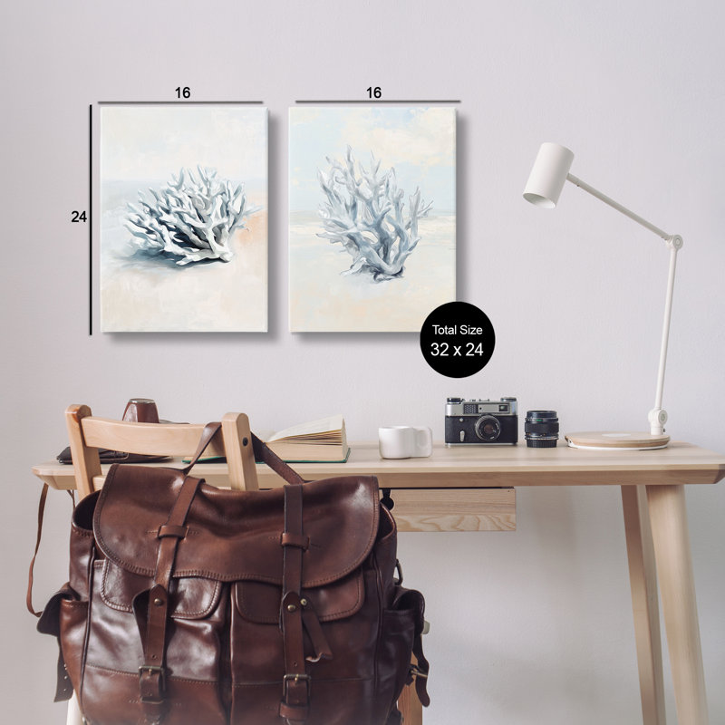 Ensemble de 2 pièces de toile de corail blanc délavé, design par Ramona Murdock, H 24 po x l 16 po