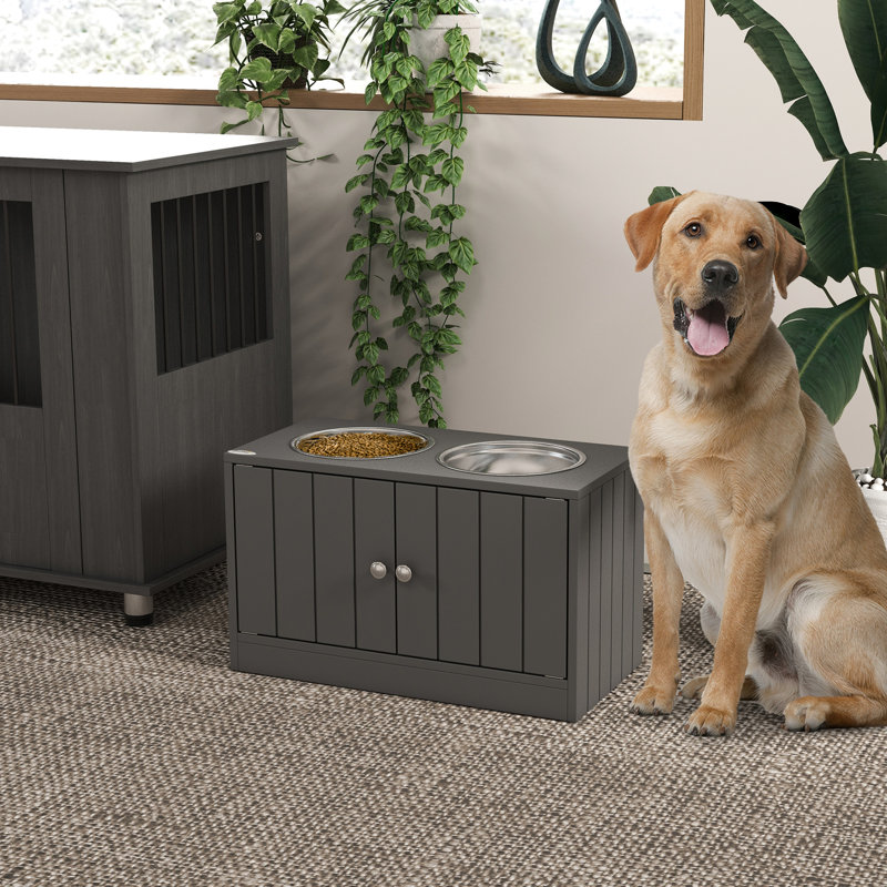 Armoire surélevée pour bols pour chien avec rangement, station d'alimentation, bols à nourriture gris de 44 L, gris, support