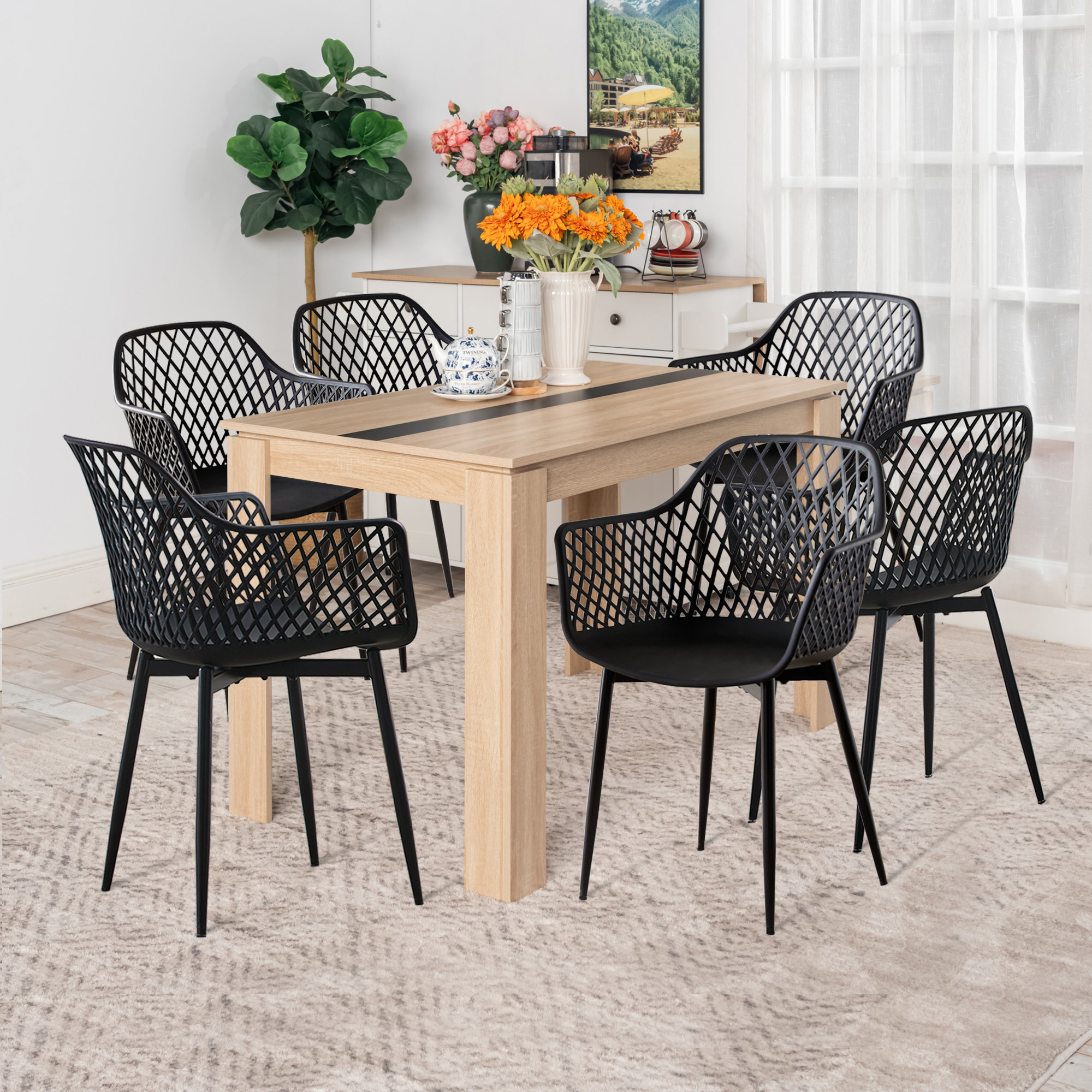 Latitude Run® 7 Pieces Dining Table And Chairs Set, Wooden Dining Table ...
