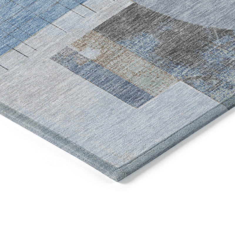 Tapis géométrique lavable intérieur / extérieur bleu 10 pi x 14 pi