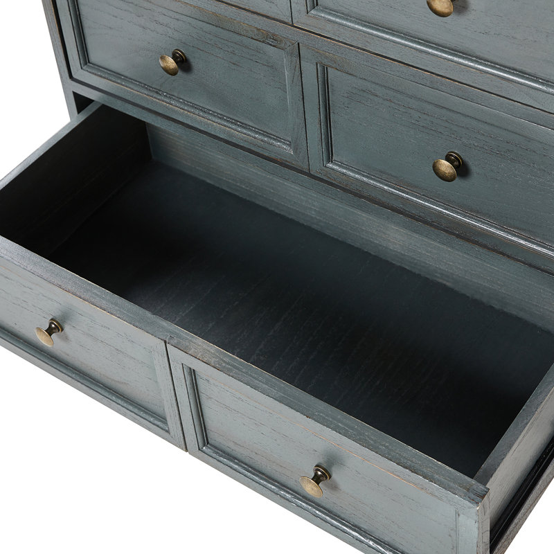 Commode d'appoint en bois massif à 3 portes avec station de charge Archaun, Bleu