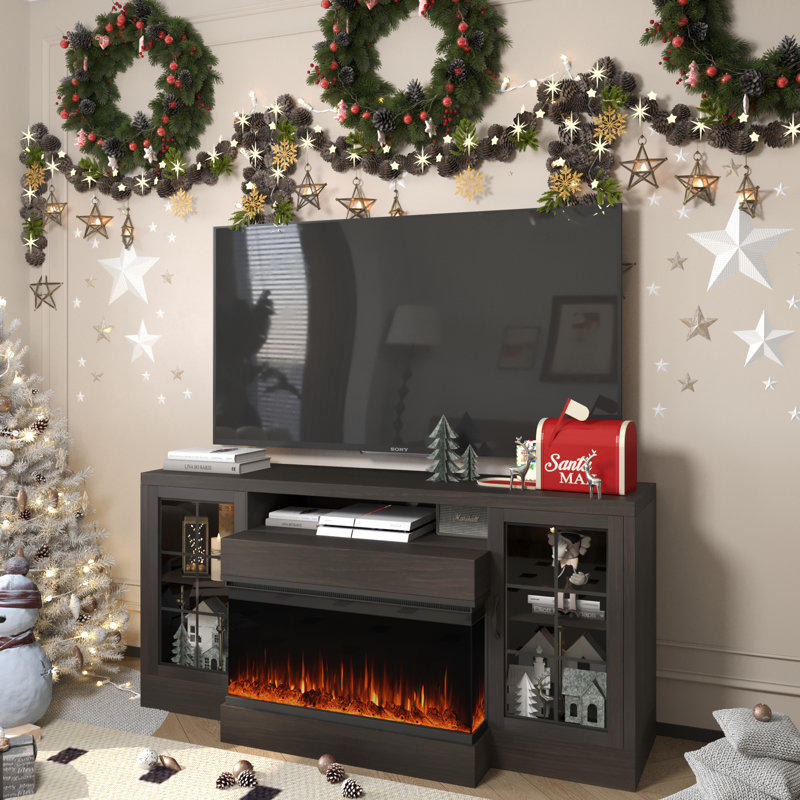 60'' Media Console With 30'' Electric Fireplace, Brown