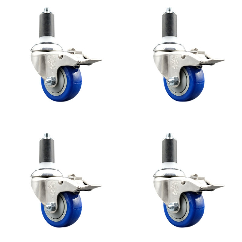 Jeu de roulettes extensibles en poly, Bleu, H 3 po x l 3 po