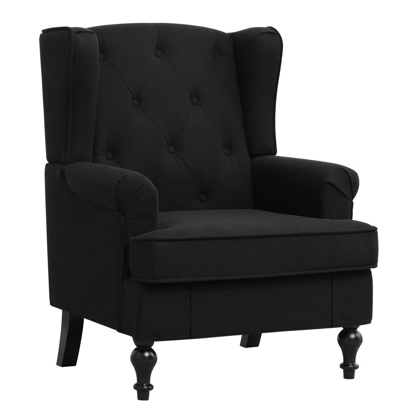 Upholsterd Wingback Armchair, Black Linen Blend