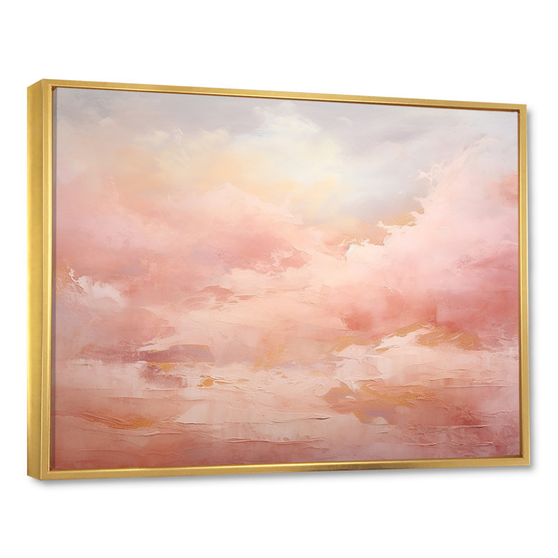 Palette, nuage rose, horizon, formes abstraites, art mural, Cadre flottant doré, H 34 po x l 44 po x P 1,5 po