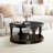 Antique Black Solid Wood Round Coffee Table With Storage