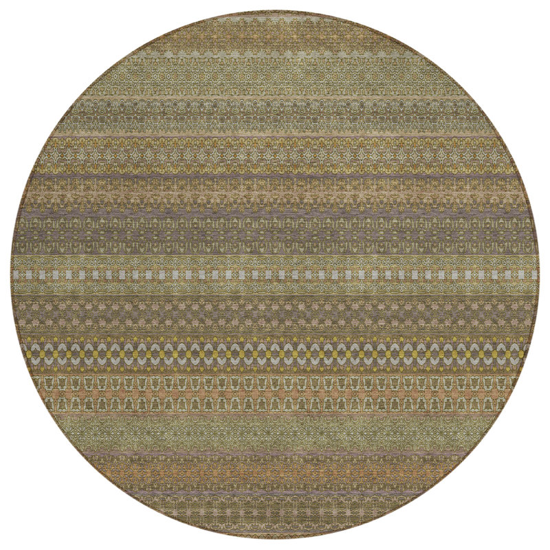 Kinslee Flatweave Washable Striped Indoor / Outdoor Rug, Round 8'