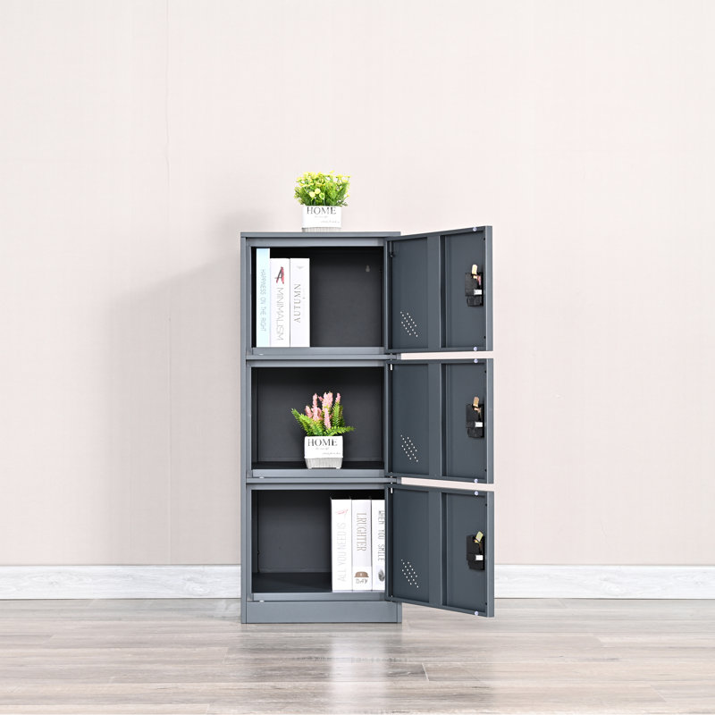 Small Locker 3 Doors With Lock Latch, Grey