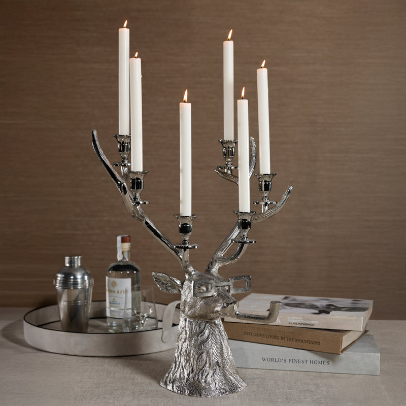 Pipe-Lit Stag 6-Tier Decorative Metal Taper Candleholder, Nickel