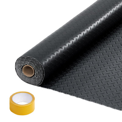7.5x17 ft Garage Floor Mat Roll – 2mm Thickened PVC, Non-Slip Diamond Plate, with 33FT Tape
