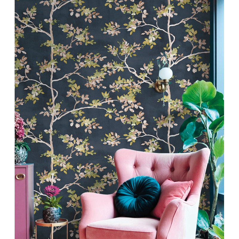 Blooming Garden Collection Pesco Garden Wallpaper Roll, Navy