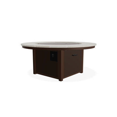 Round Rustic Polymer Fire Table with Propane Shelf