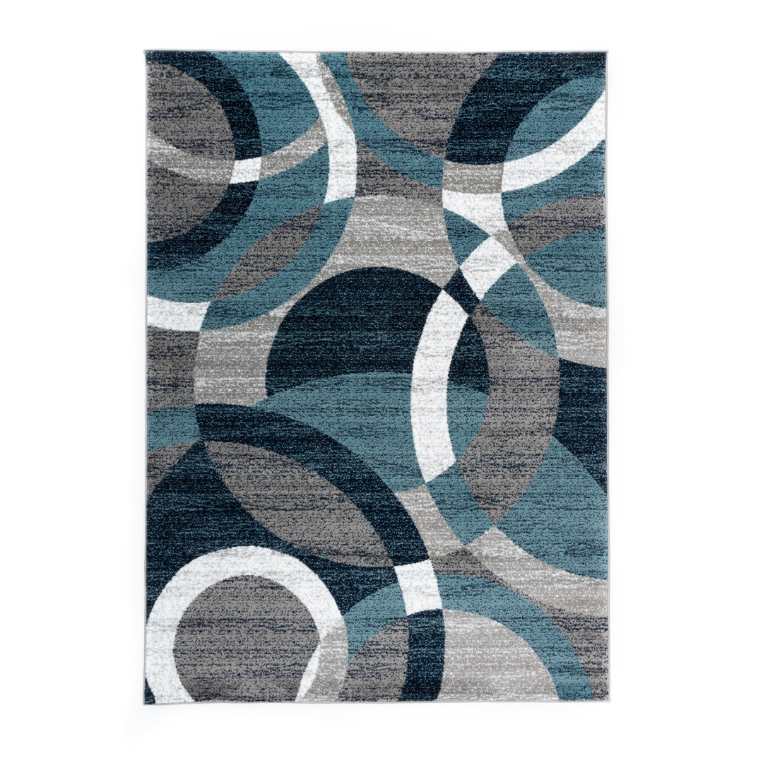 Mehul Abstract Machine Woven Area Rug in Blue/Ivory/Gray – Modern Abstract Design, Living Room, Bedroom, Dining Room, Durable Carpet Wrought Studio™ Rug 
