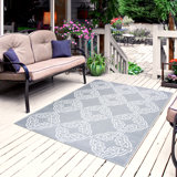 Canora Gray Reversible Indoor/Outdoor 100% Recycled Plastic Floor Mat/Rug - Weather, Water, Stain, Fade And UV Resistant - Marrakech- Black & Gray (4'X6')Gray&White