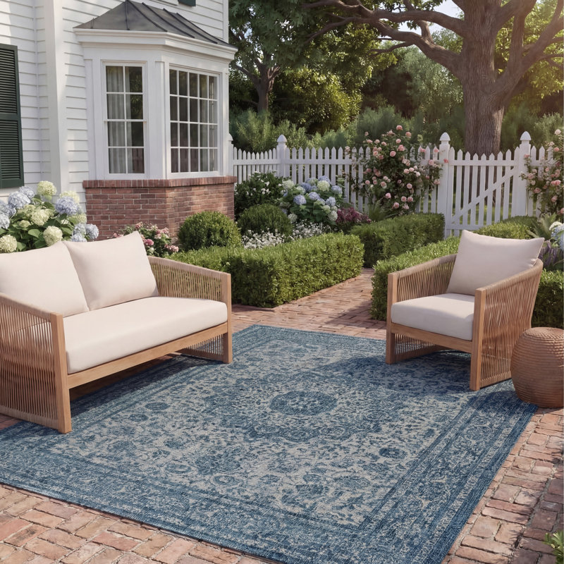 Tapis bleu marine / gris à motif oriental en polypropylène / polyester Amaura 8334, Rectangle 8 pi x 11 pi