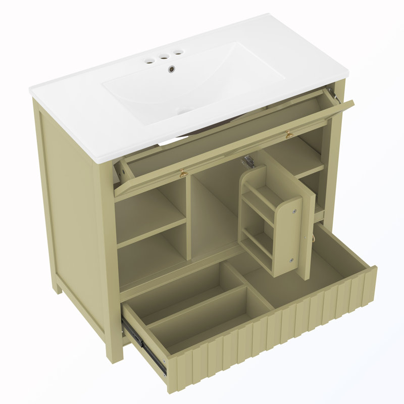 Meuble-lavabo multifonctionnel avec lavabo avec tablettes et tiroirs, Vert