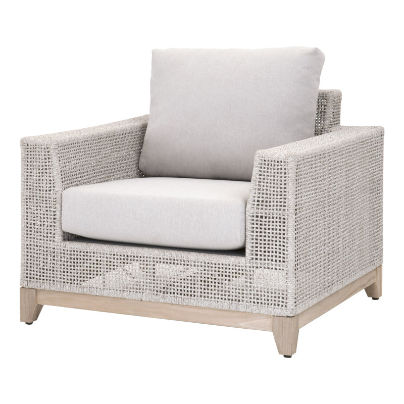 Gray Teak and Taupe Rope Outdoor Sofa Chair with Cushions